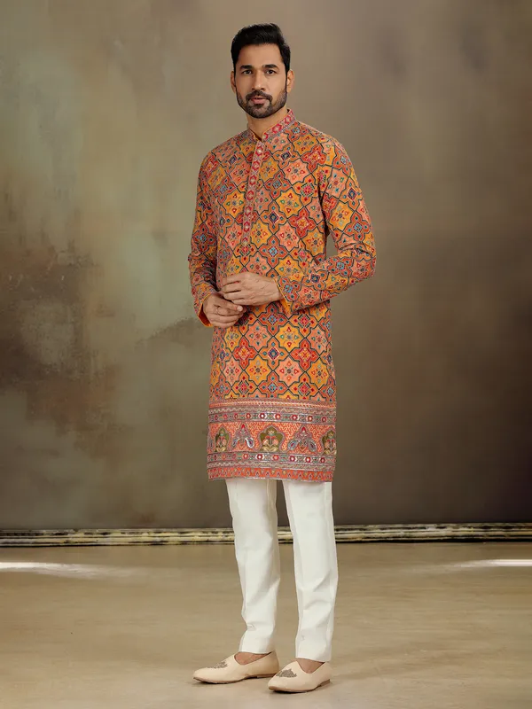 Mustard zardosi kurta set for haldi with work