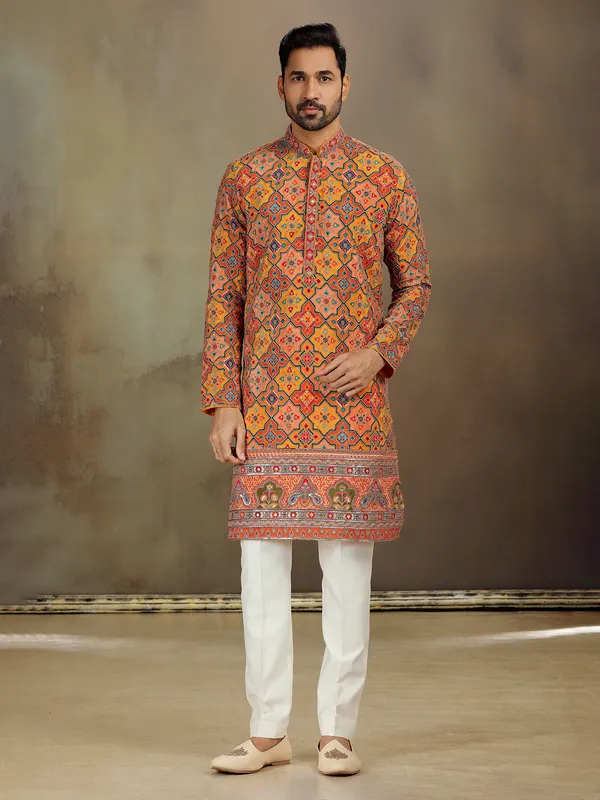 Mustard zardosi kurta set for haldi with work