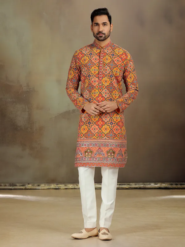 Mustard zardosi kurta set for haldi with work