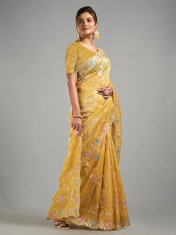 Musterd yellow saree for festive