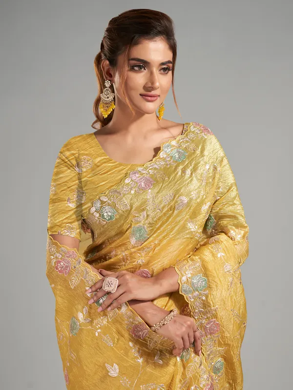 Musterd yellow saree for festive