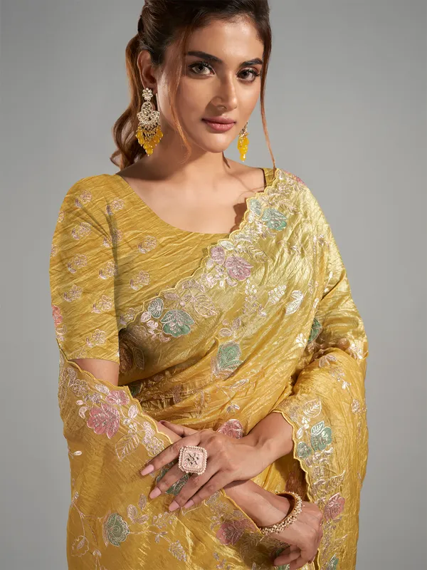 Musterd yellow saree for festive