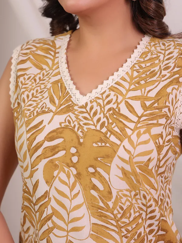 Musturd yellow cotton kurti set