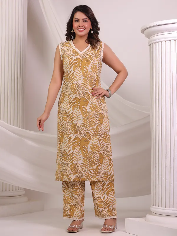 Musturd yellow cotton kurti set