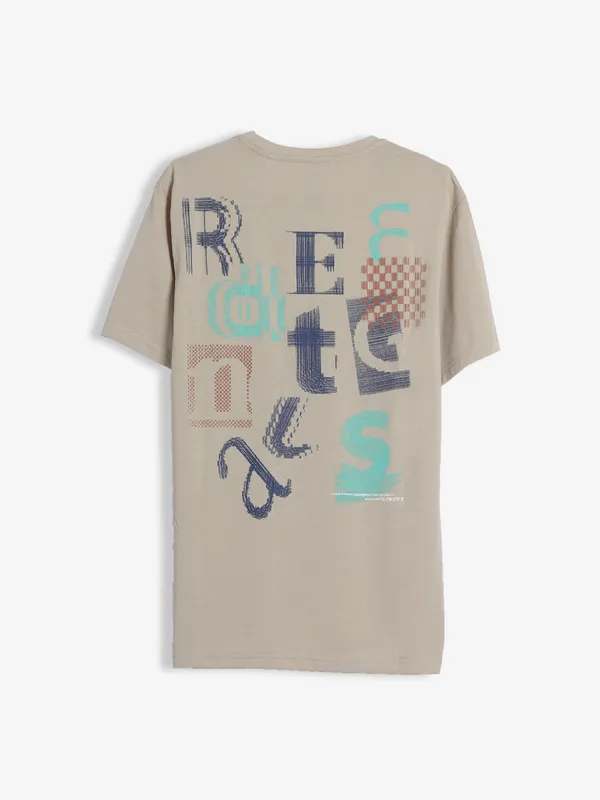 Mymera cotton beige round neck t shirt