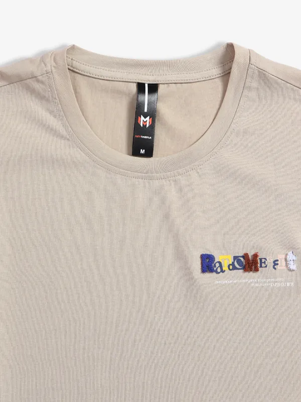Mymera cotton beige round neck t shirt