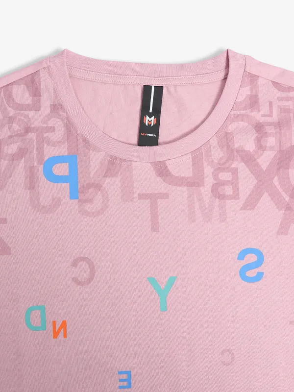 Mymera cotton mauve pink printed t shirt
