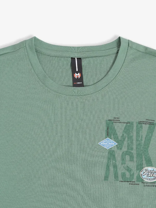 Mymera cotton printed green t shirt