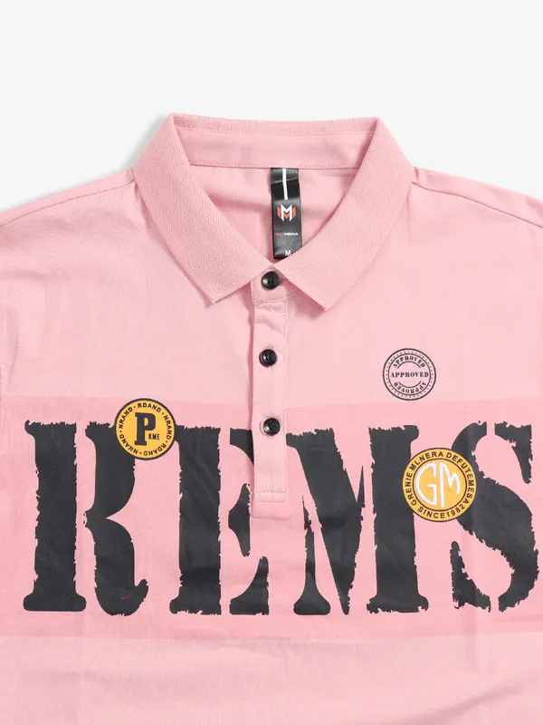Mymera pink printed polo cotton t shirt