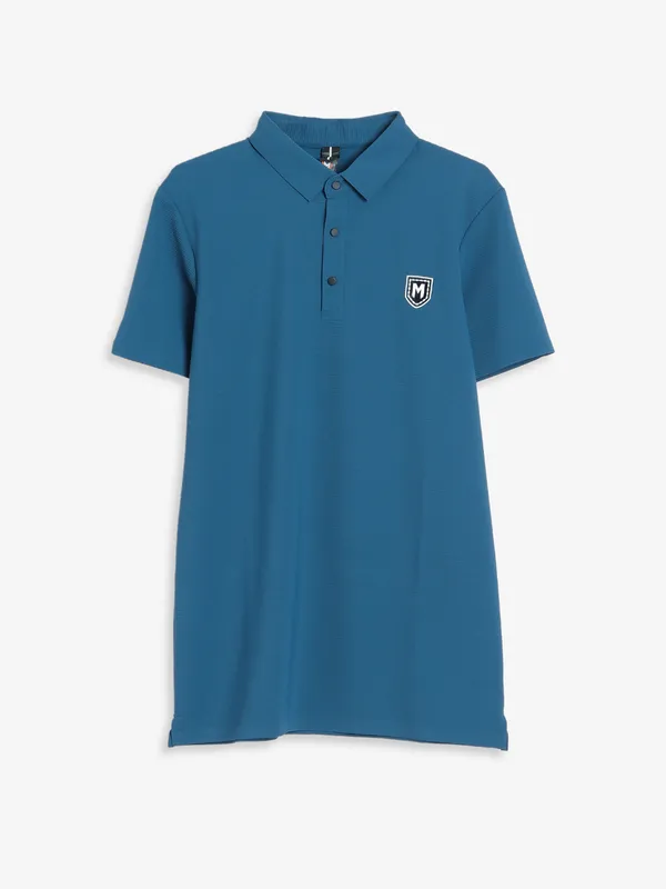 Mymera plain blue cotton polo t shirt