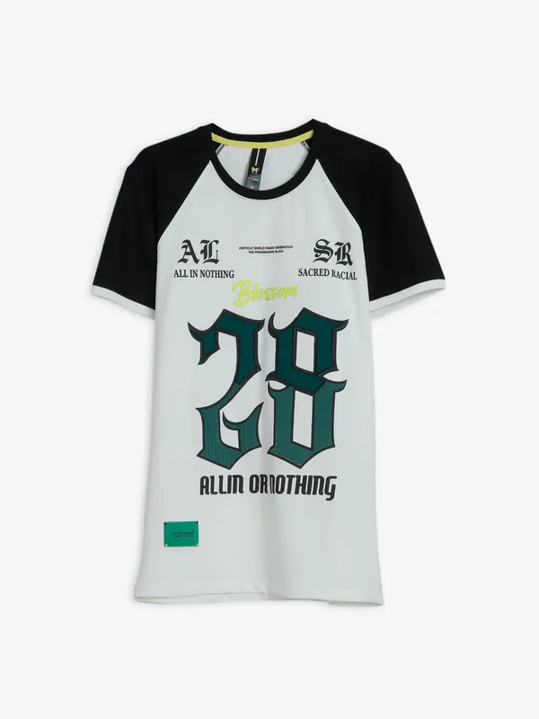 Mymera white color block printed t shirt