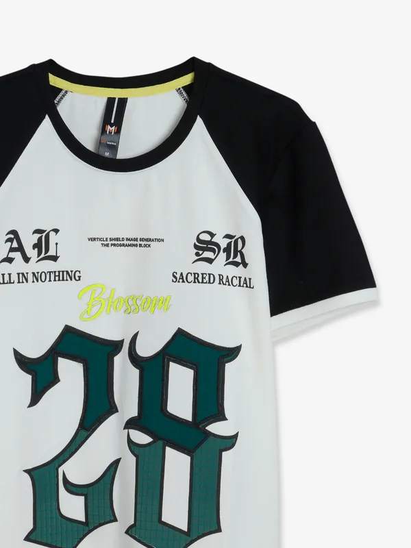 Mymera white color block printed t shirt