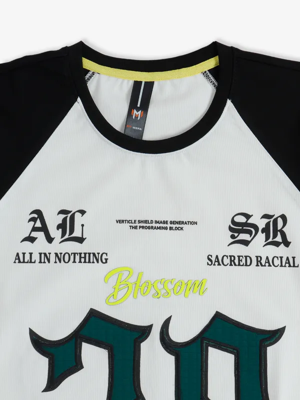 Mymera white color block printed t shirt