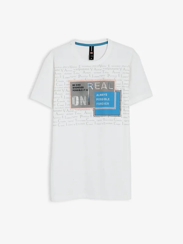 Mymera white cotton printed t shirt