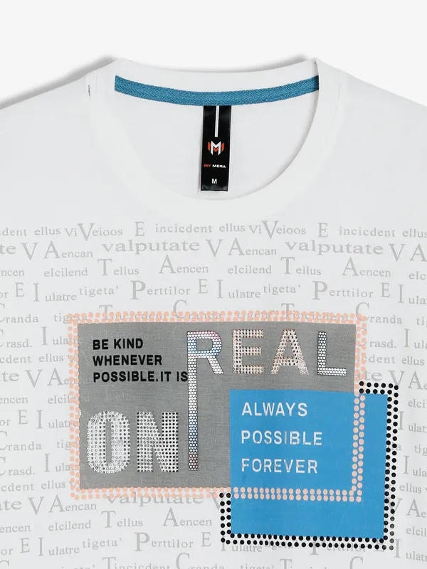 Mymera white cotton printed t shirt