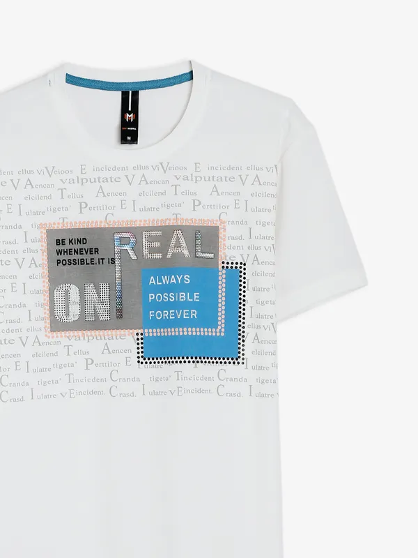 Mymera white cotton printed t shirt