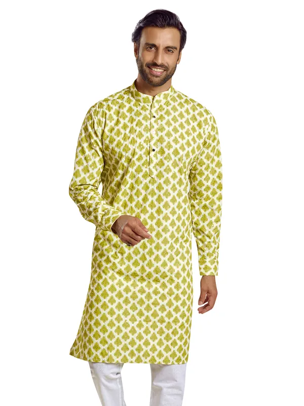 Cotton green printed  Men Kurta pajama