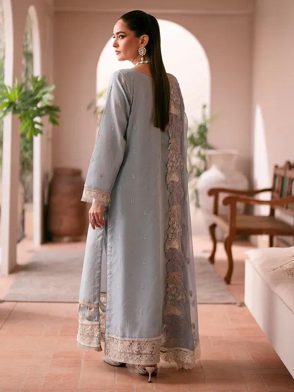 Grey cotton embroidery salwar suit