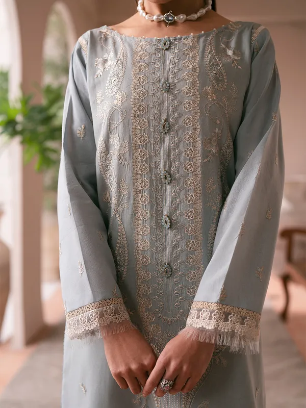 Grey cotton embroidery salwar suit