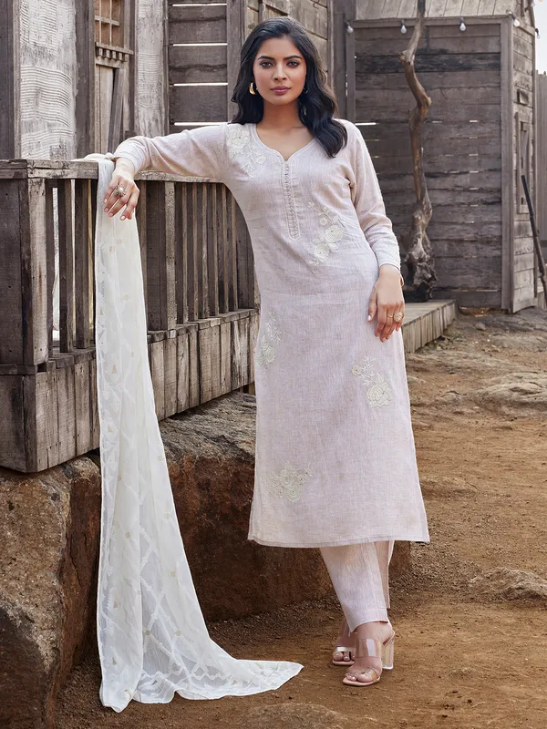 Latest beige cotton salwar suit for festive