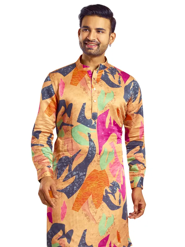 Latest silk printed peach  Men Kurta pajama