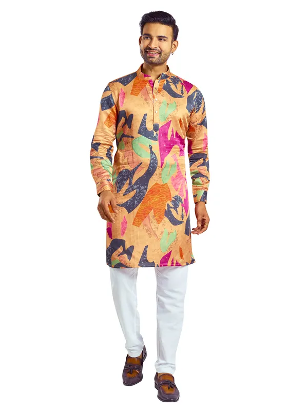 Latest silk printed peach  Men Kurta pajama