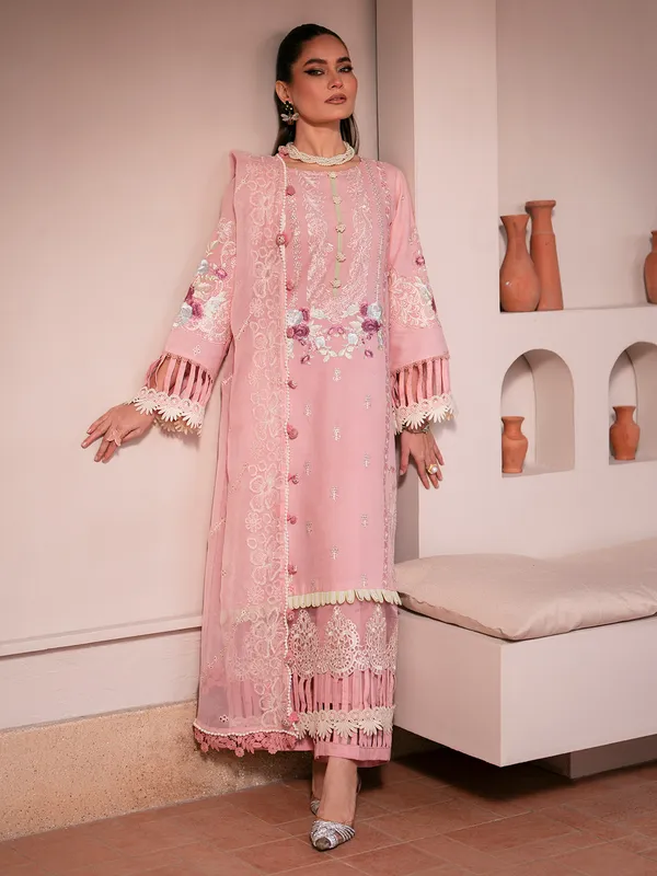Light pink cotton embroidery salwar suit