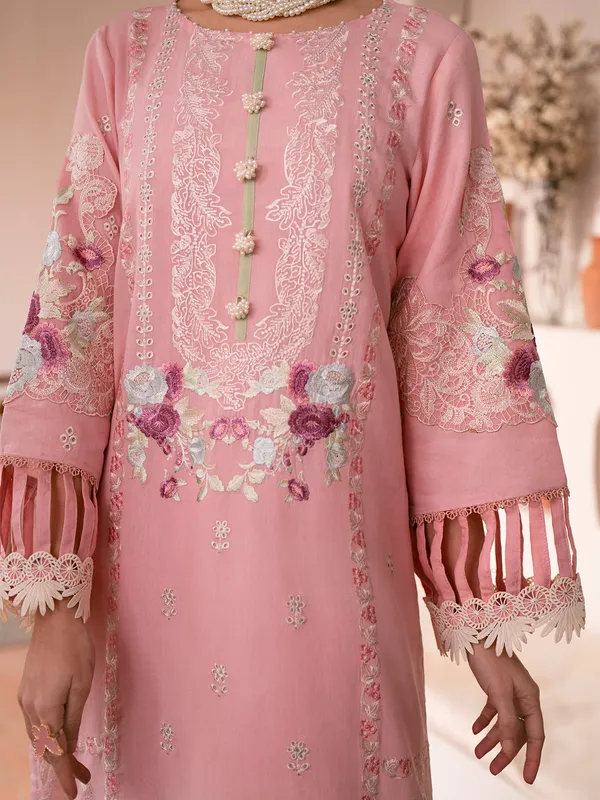 Light pink cotton embroidery salwar suit