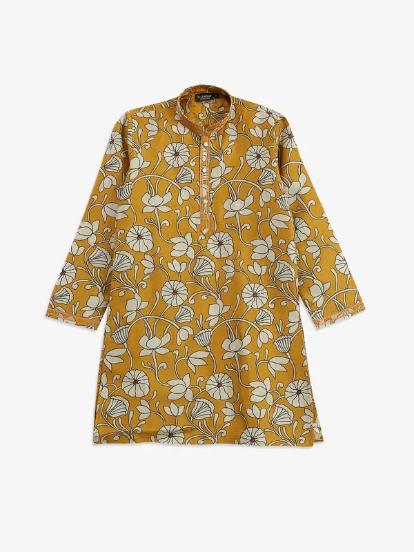 Mustard yellow floral printed kurta suit