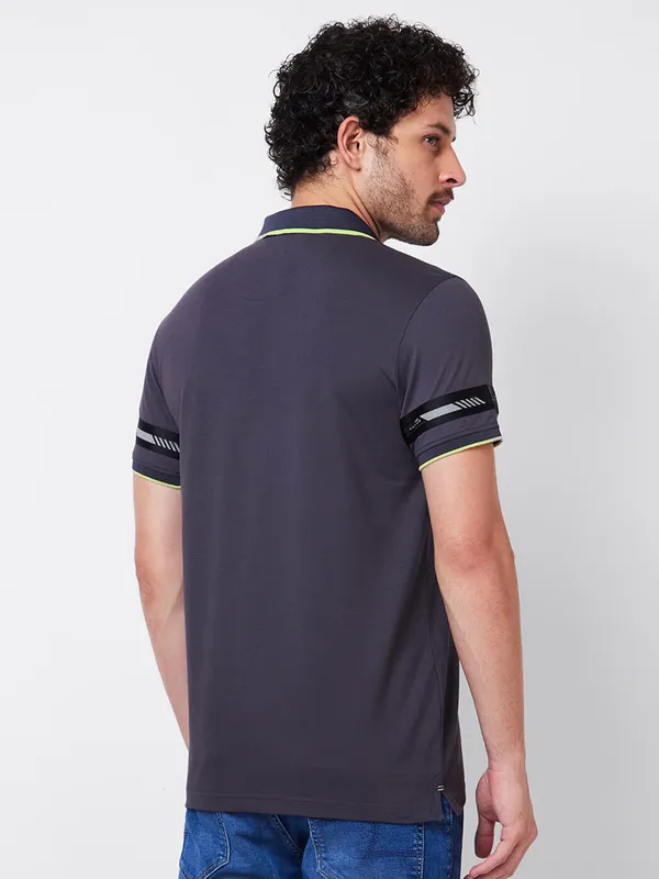 SPYKAR grey plain polo t-shirt