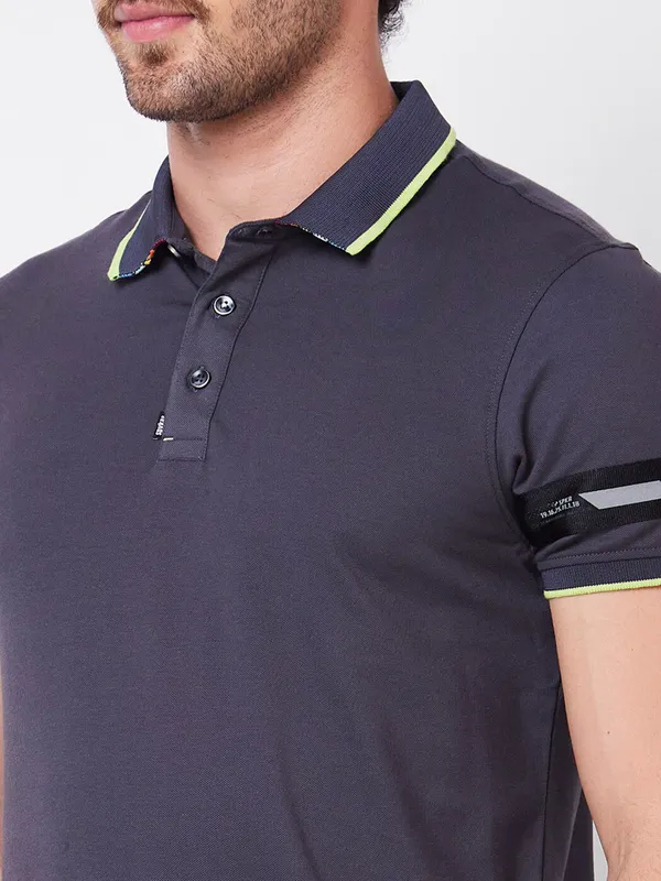 SPYKAR grey plain polo t-shirt