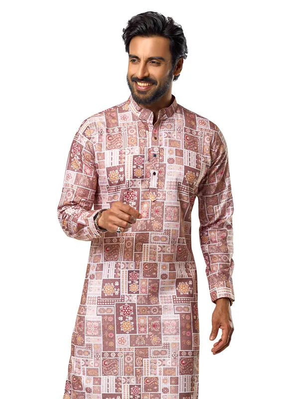 Stunning pink printed cotton kurta