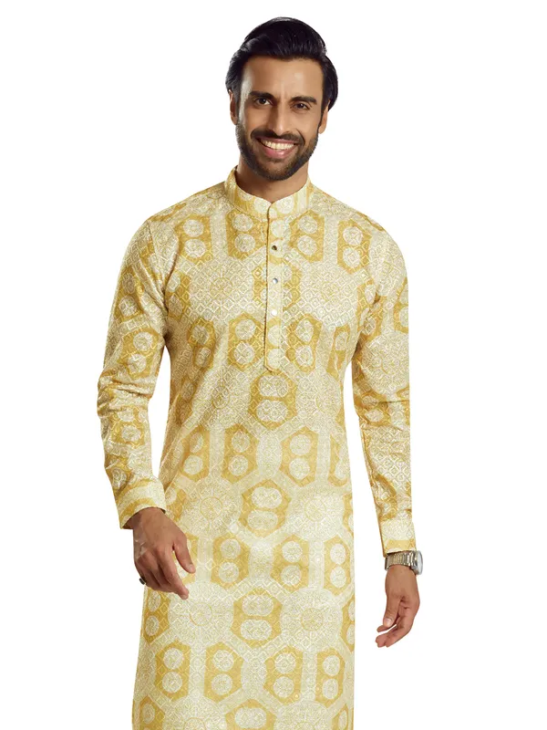 Stunning printed yellow kurta