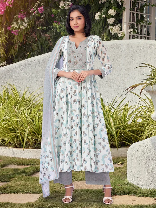 White cotton floral printed salwar suit