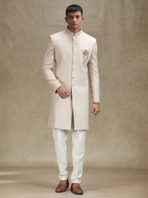Natural beige indo western in jute fabric
