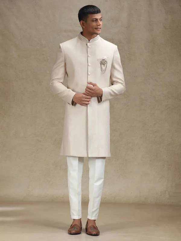 Natural beige indo western in jute fabric