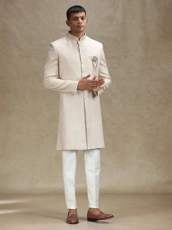 Natural beige indo western in jute fabric