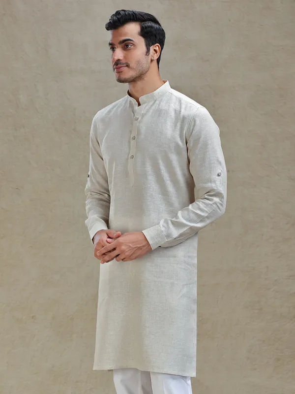 Natural beige linen kurta for festive
