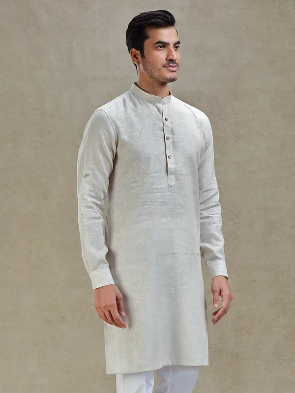 Natural beige linen kurta for festive
