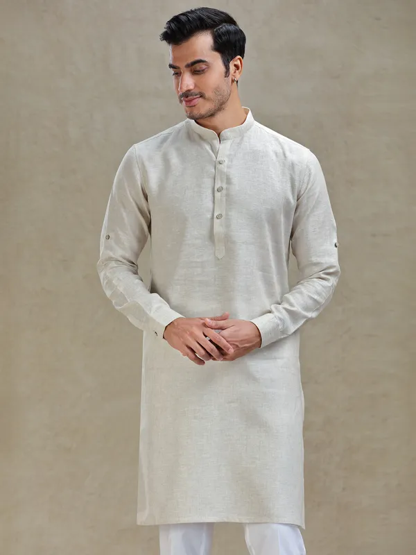 Natural beige linen kurta for festive