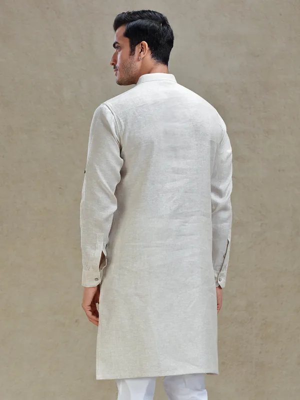 Natural beige linen kurta for festive