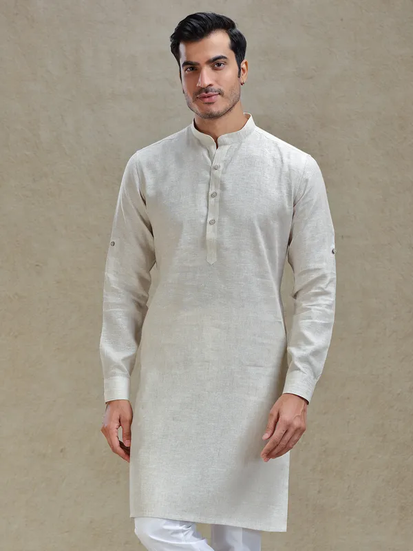 Natural beige linen kurta for festive