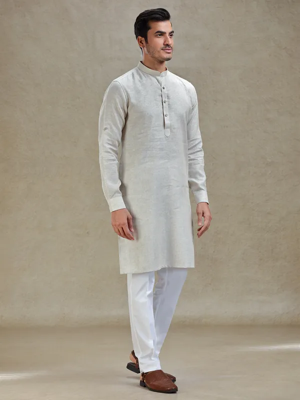 Natural beige linen kurta suit for festive