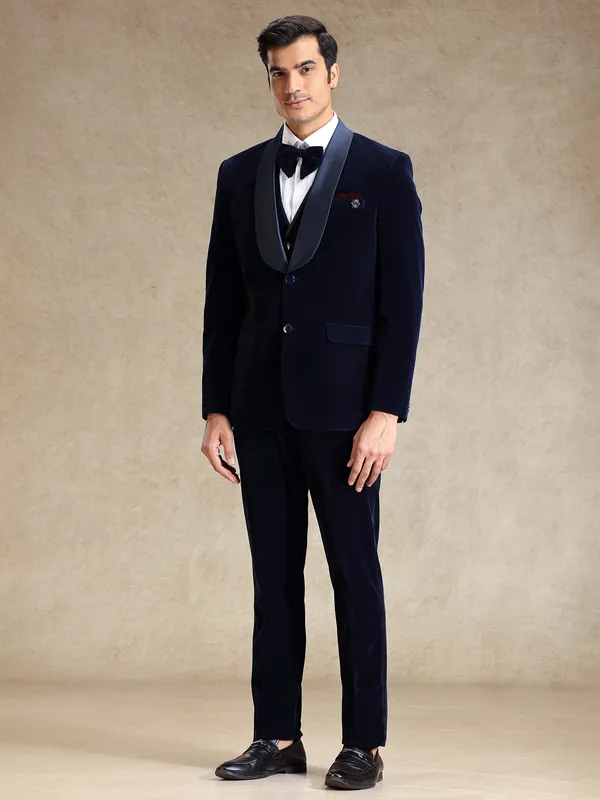 Navy 5pcs velvet tuxedo suit for men