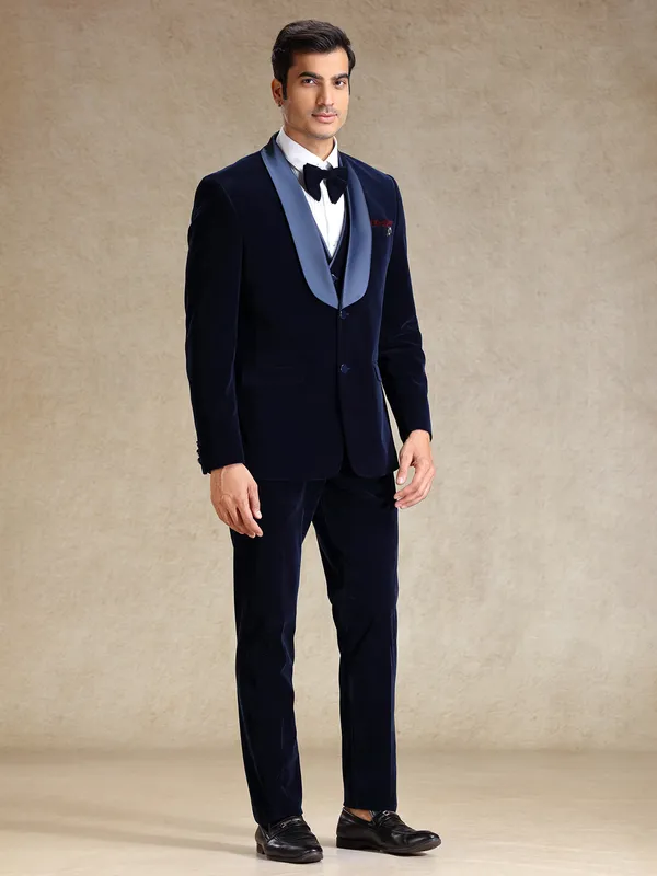 Navy 5pcs velvet tuxedo suit for men