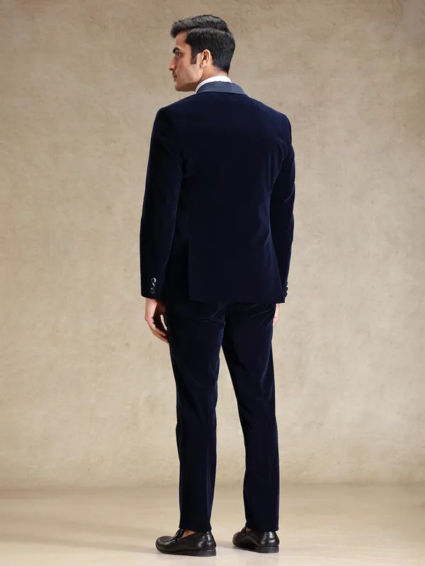 Navy 5pcs velvet tuxedo suit for men