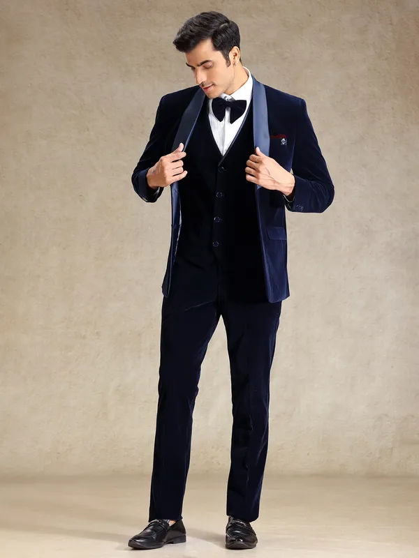 Navy 5pcs velvet tuxedo suit for men
