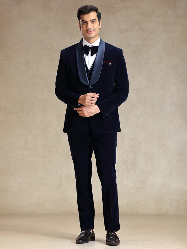 Navy 5pcs velvet tuxedo suit for men