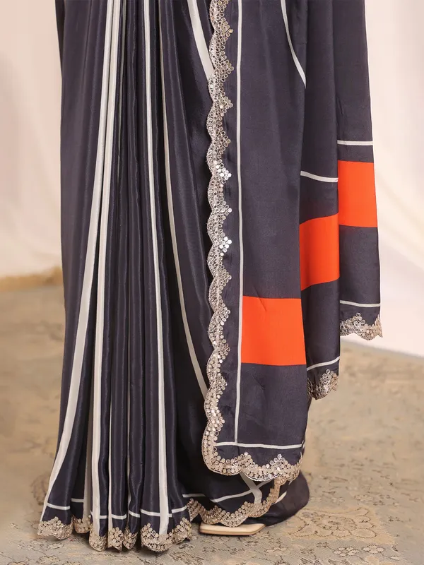 Navy aabla work saree with unstitched blouse