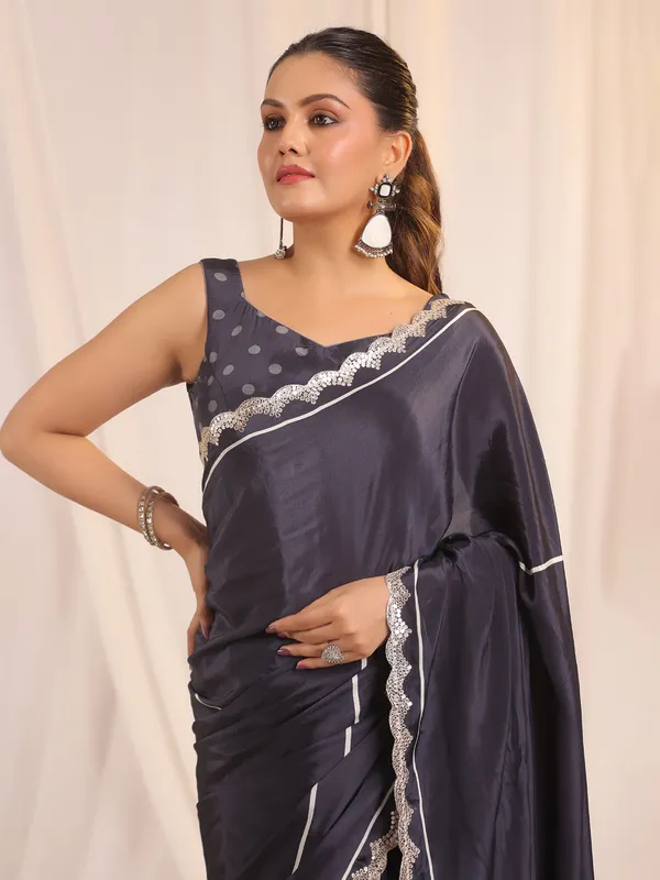 Navy aabla work saree with unstitched blouse